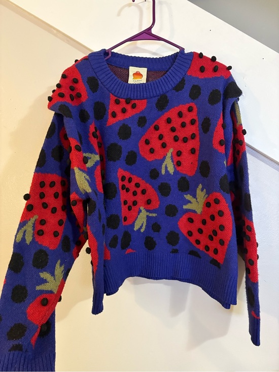 FARM Rio Sweaters - Farm Rio Blue Maxi Heartberry Sweater large